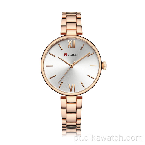 CURREN 9017 Novos relógios femininos relógio de marca de luxo rosa ouro feminino relógio de quartzo mostrador padrão de madeira criativa relógio de pulso da moda quente